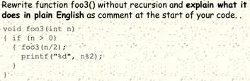 Rewrite function foo30) without recursion and explain what it does in