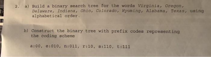 2. a) Build a binary search tree for the words Virginia,