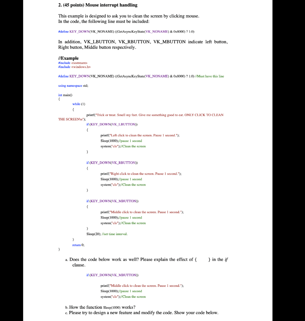 2.(45 points) Mouse interrupt handling This example is designed to ask