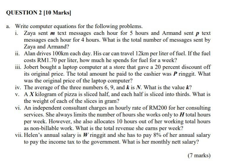  please solve this by 12pm today QUESTION 2 [10 Marks] a.