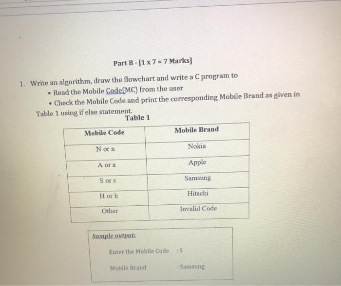 please answer algorithm, flowchart,program Part B - [1 x 7 = 7