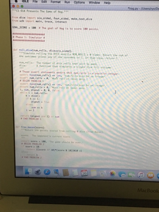  the last question(problem 5 & problem6) def play(strategy IDLE File Edit