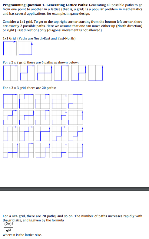  Programming Question 1- Generating Lattice Paths: Generating all possible paths to