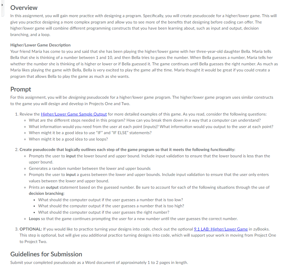 Overview In this assignment, you will gain more practice with designing