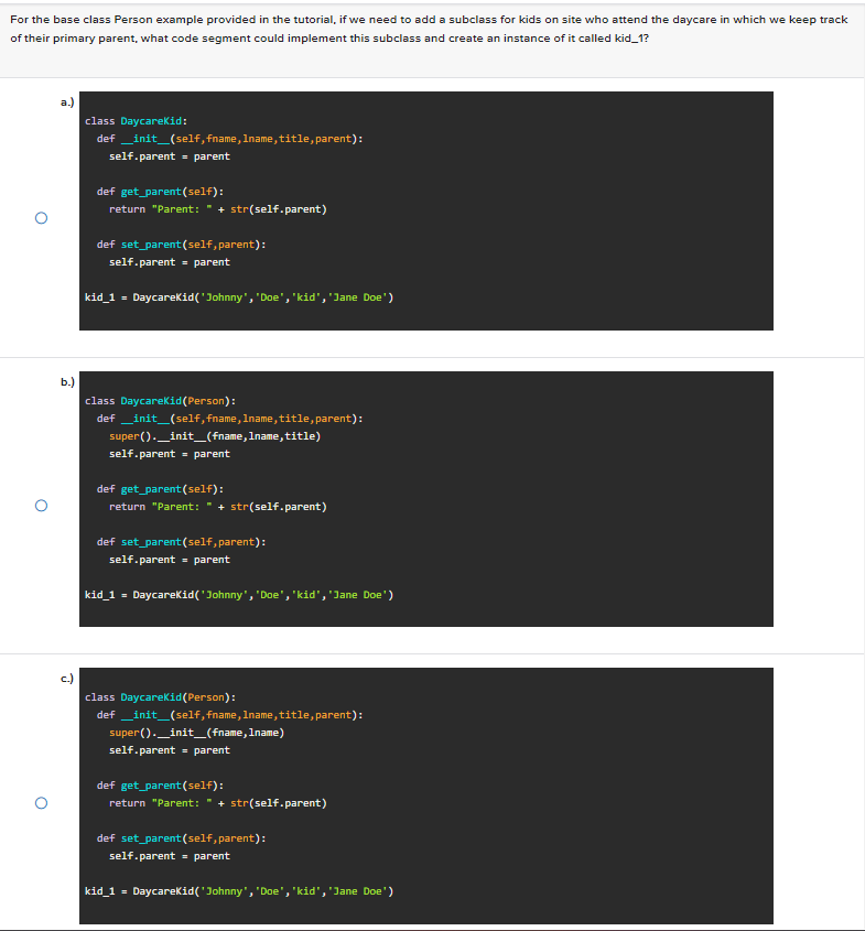  For the base class Person example provided in the tutorial, if