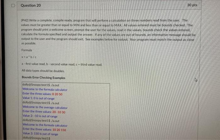  need help writing program in c++ Question 20 30 pts (PH2)