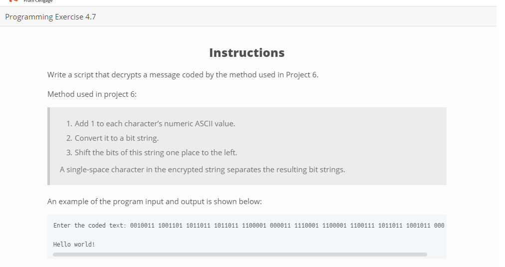 python Programming Exercise 4.7 Write a script that decrypts a message coded