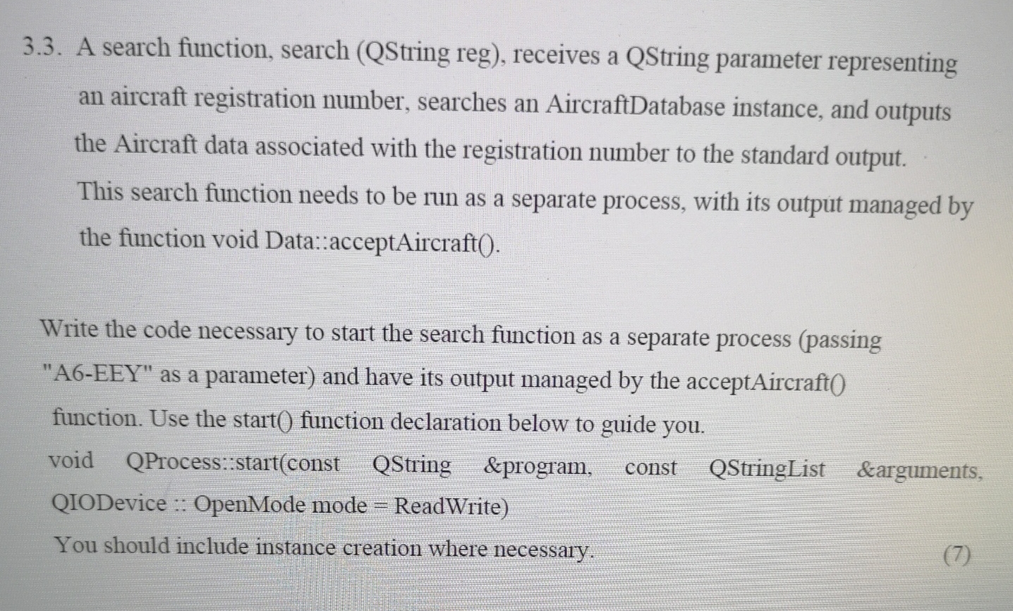  3.3. A search function, search (QString reg), receives a QString parameter