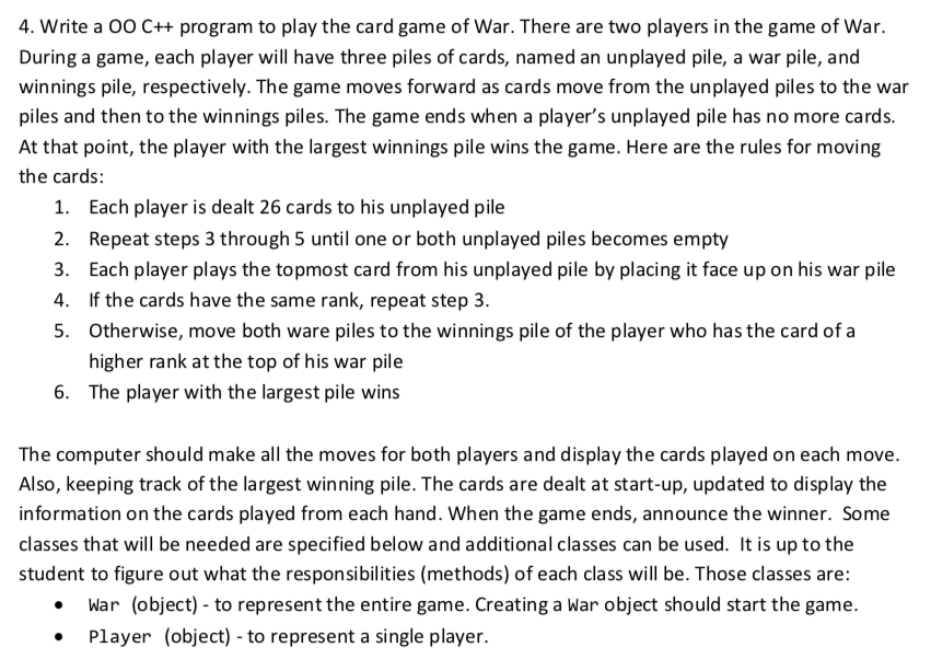 C++ please help 4, write a OO C++ program to play the