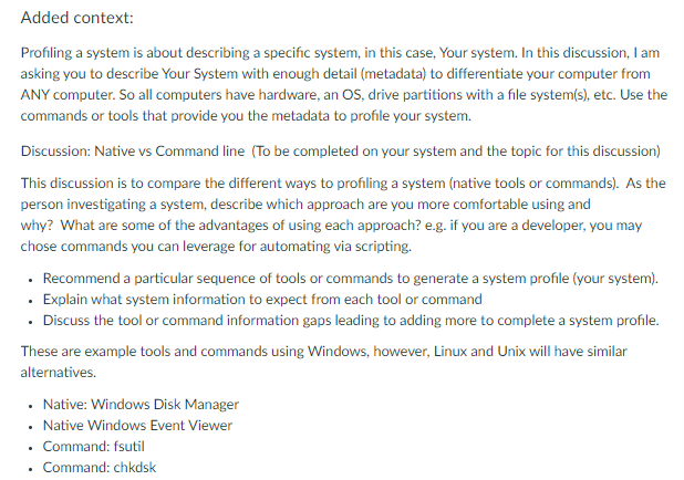 Discussion: Added context: Profiling a system is about describing a specific system,