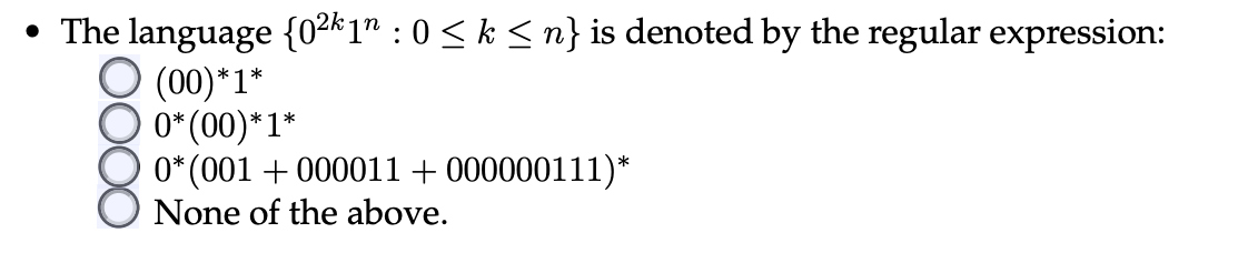 regular expression select one please The language {02k1" : 0 