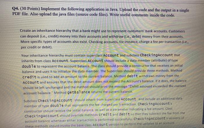  Q4. (30 Points) Implement the following application in Java. Upload the