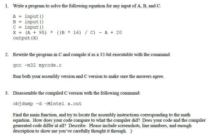  1. Write a program to solve the following equation for any