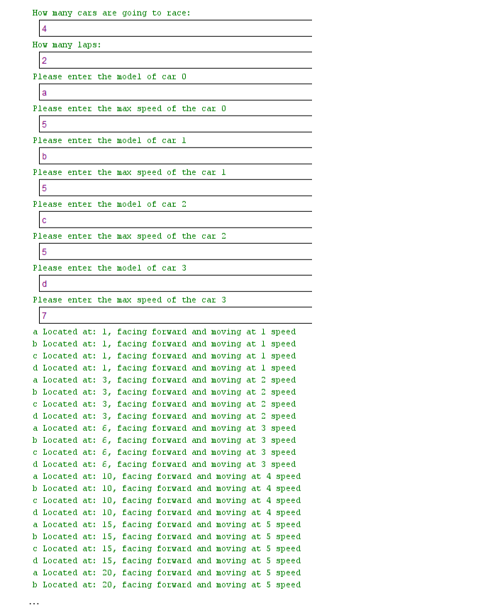 int location, an int currentSpeed, a boolean movingForward, and an int maxSpeed.