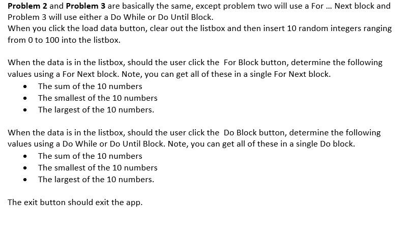 Visual Basic Windows Forms.Net help! Problem 2 and Problem 3 are basically