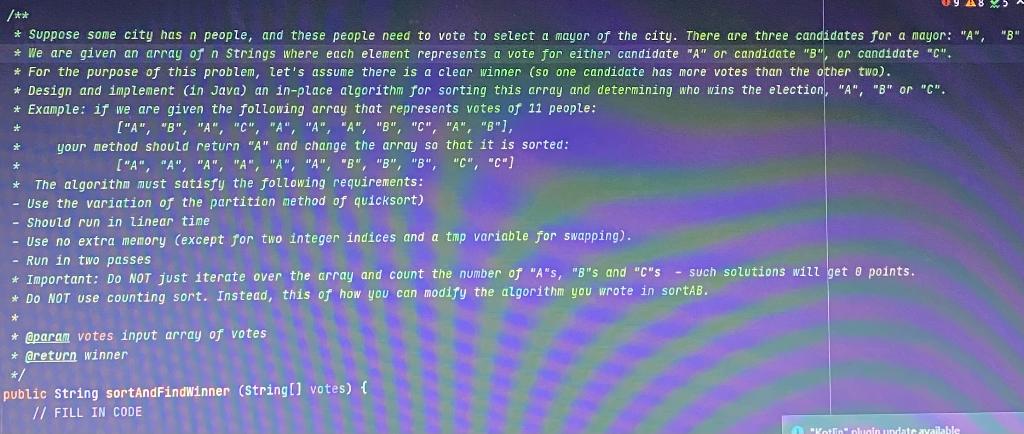 // Implement sorting method using parameters, index, or array that is given