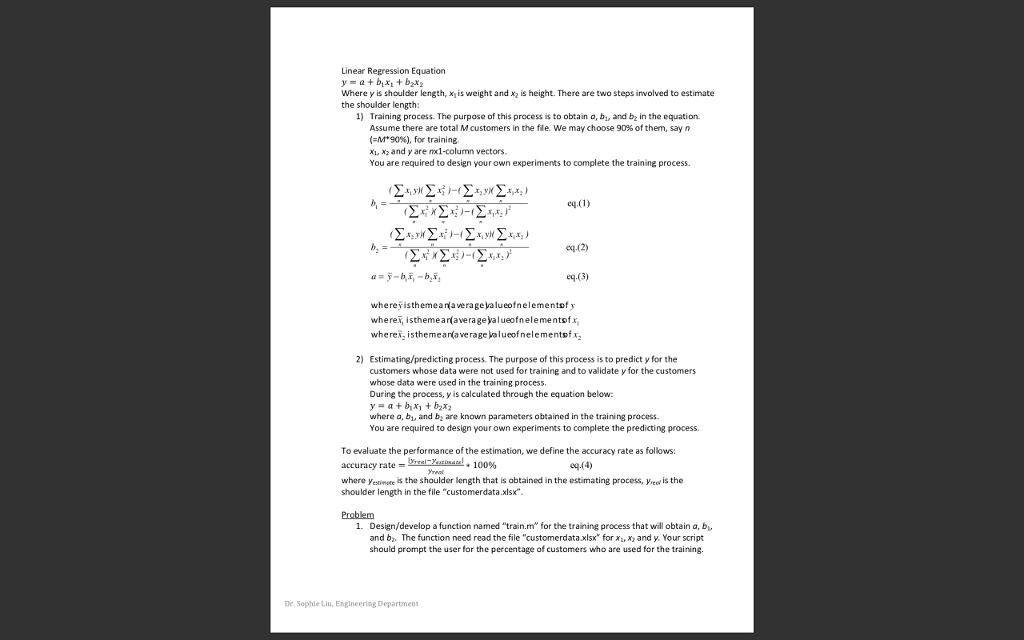  Linear Regression Equation y = a + bx + b2x2 Where