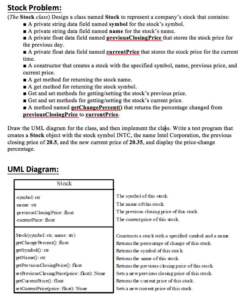 Python 3.6 Design a class named Stock to represent a company's stock