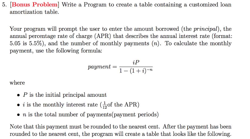  5. [Bonus Problem] Write a Program to create a table containing