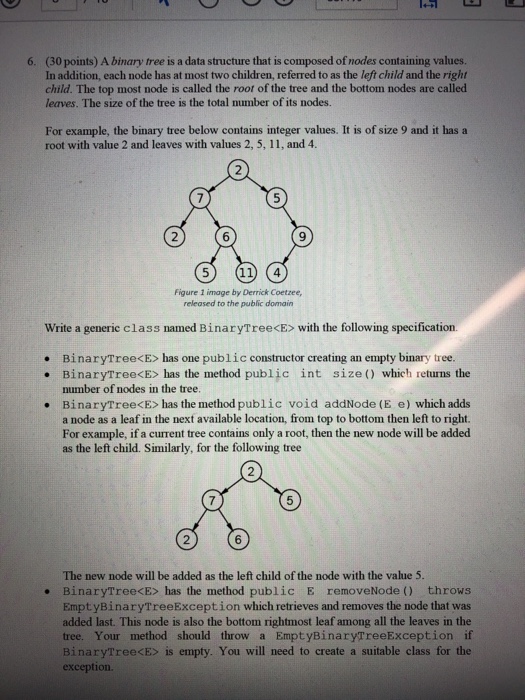  (JAVA) (30 points) A binary tree is a data structure that