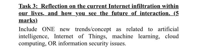  Task 3: Reflection on the current Internet infiltration within our lives,