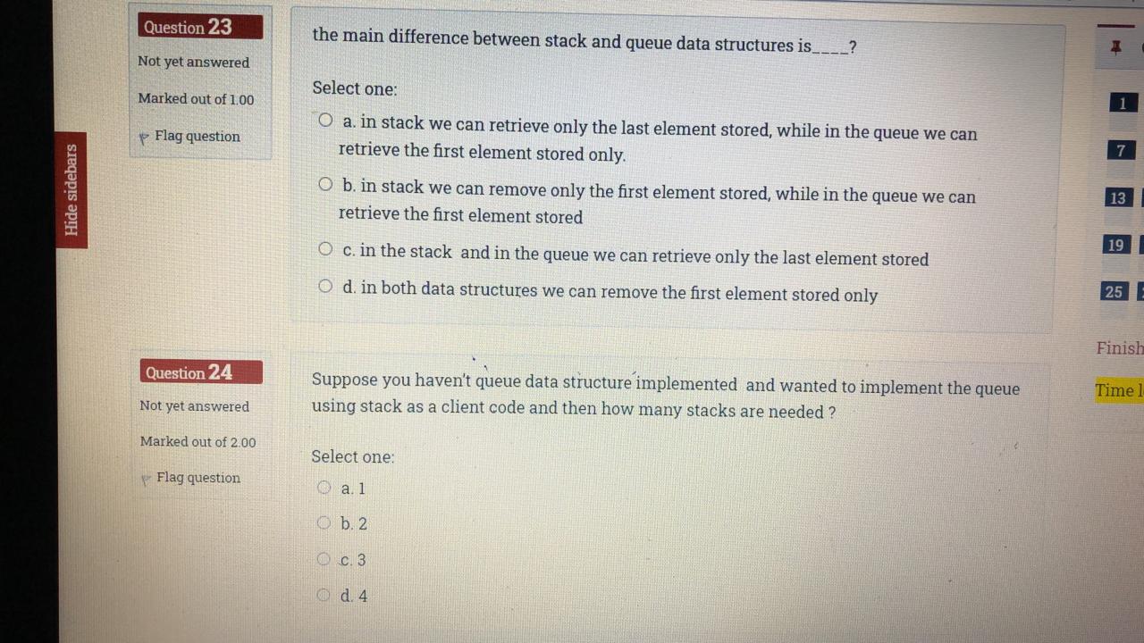  Question 23 the main difference between stack and queue data structures