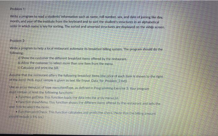  Problem 1: Write a program to read a students' information such