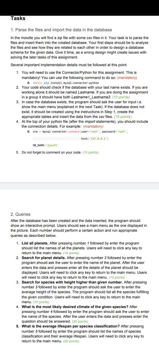  MENU Options in Python Console Interface Database MySQL (Use python) Create