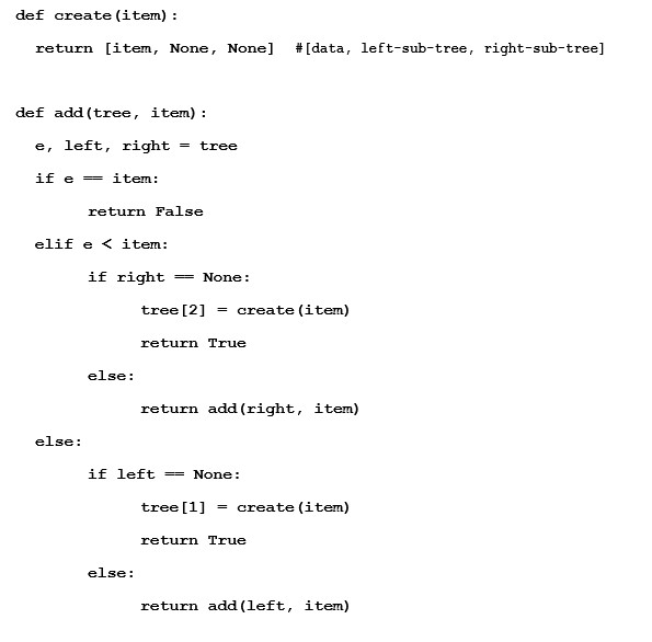 Python3 Consider the binary search tree shown in class. We defined create