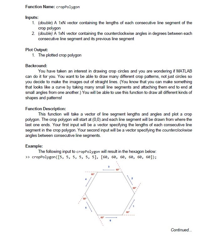  Function Name: cropPolygon Inputs 1. (double) A 1xN vector containing the