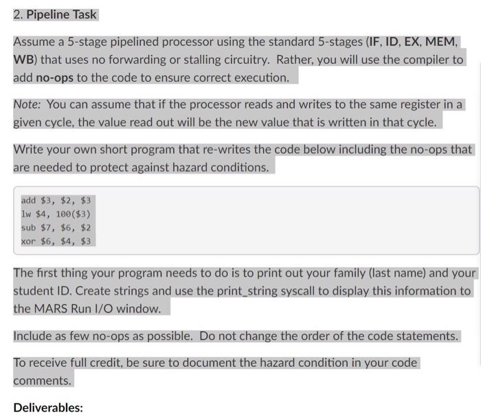  Multitasking and Context Switching; Pipelining MIPS use Mars to write the