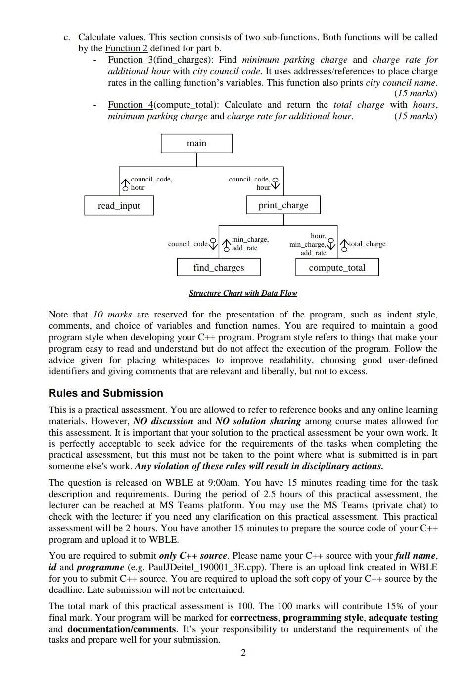 using functions and selections to calculate and print charge for Flexi Parking.