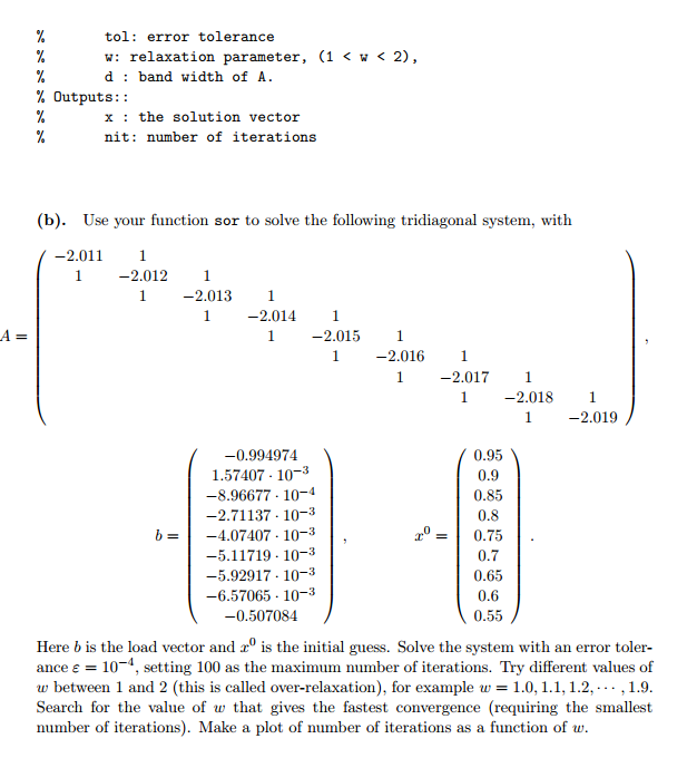 2. SOR in Matlab (a). Write a Matlab function which solves a