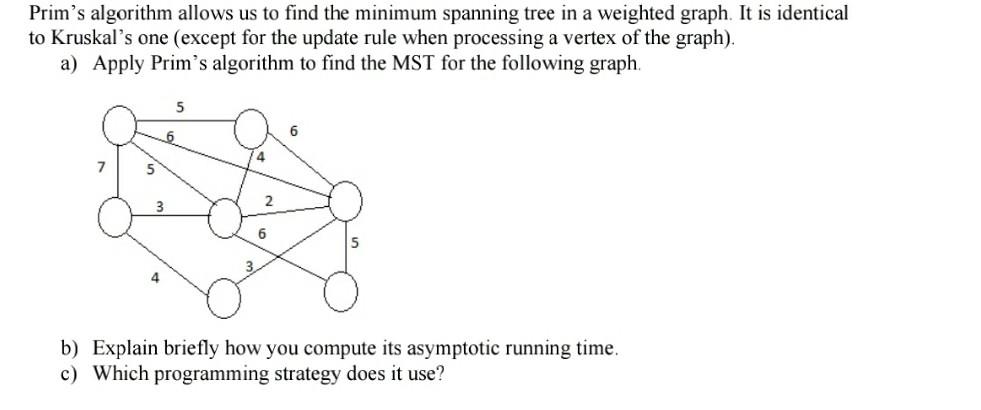  Prim's algorithm allows us to find the minimum spanning tree in