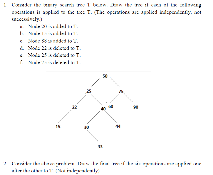 c++ 1. Consider the binary search tree T below. Draw the tree