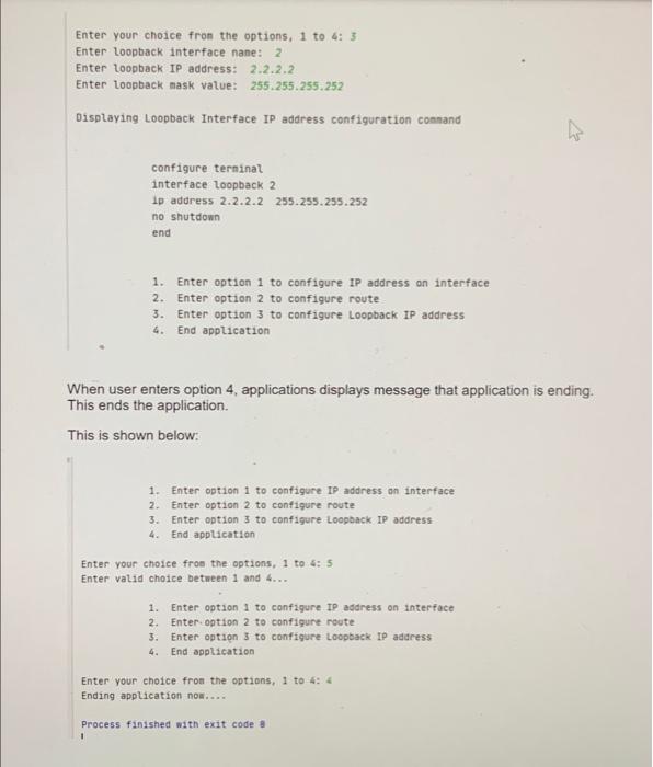 interface, assigning IP address on loopback interface and configuring sub-network route on