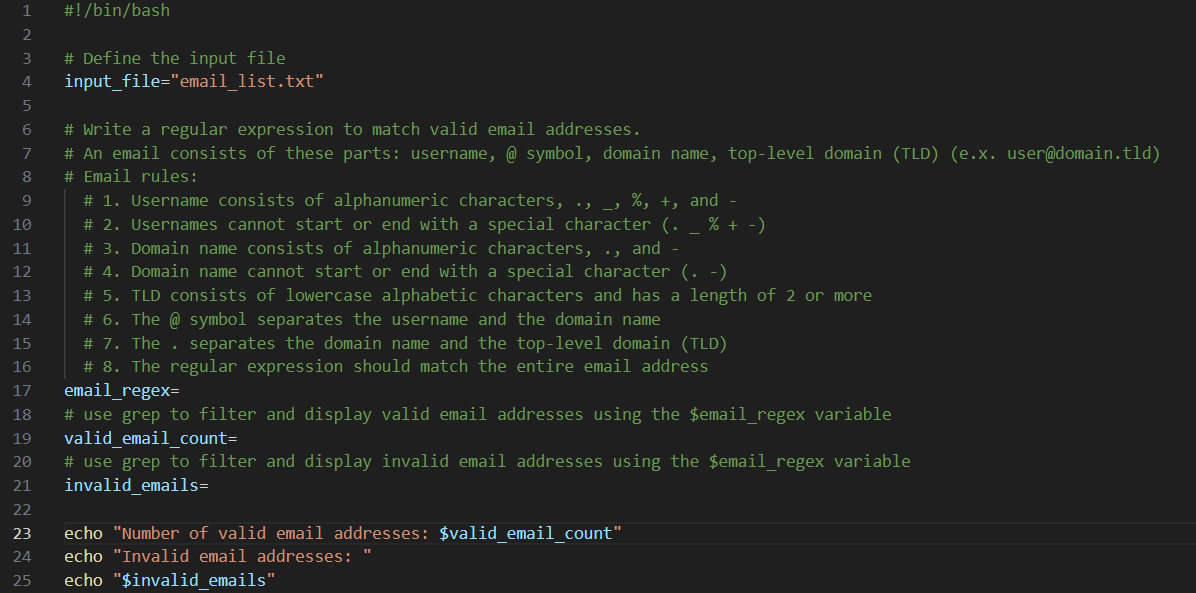  #!/bin/bash # Define the input file input_file="email_list.txt" # Write a regular