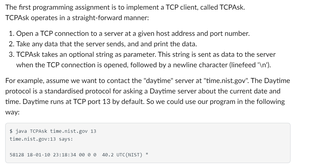 you should implement the TCPClient class in java! The first programming