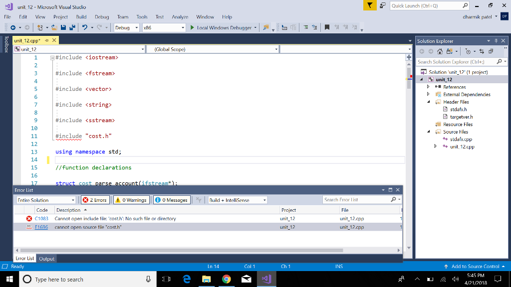 I DID ADD A FILE NAME COSTFILE IN THE FOLDER THAT CONTAINS