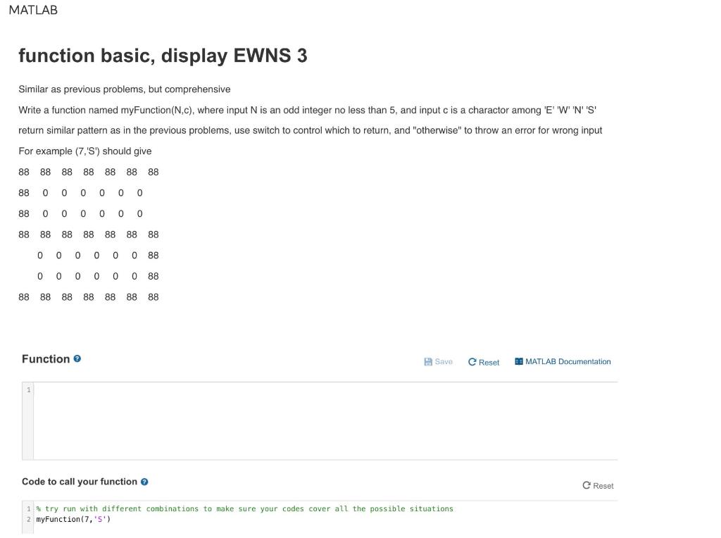MATLAB MATLAB function basic, display EWNS 3 Similar as previous problems, but
