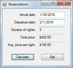Exercise 9-1 Calculate Reservation Totals *I need the code in Visual Basic.