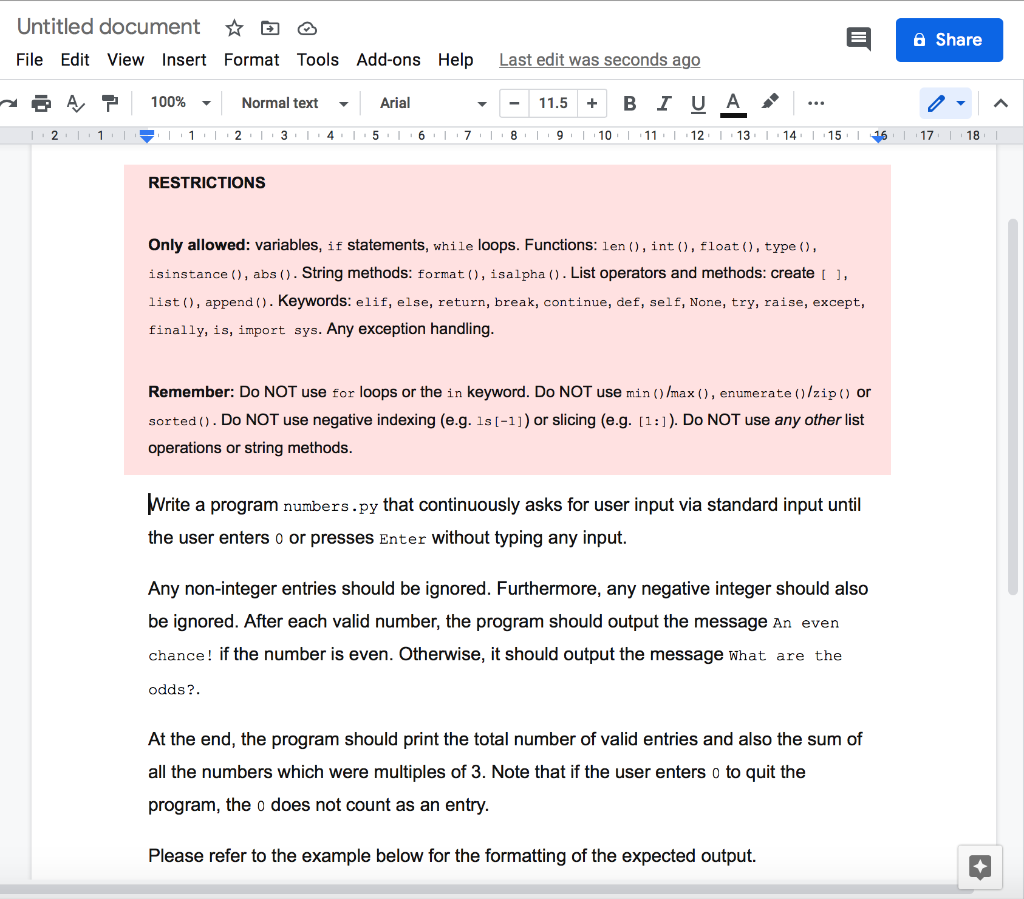 This is python programming question. Please follow the restrictions. This is python