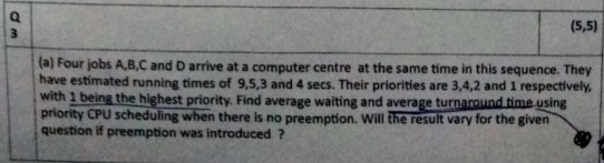  (a) Four jobs A,B,C and D arrive at a computer centre