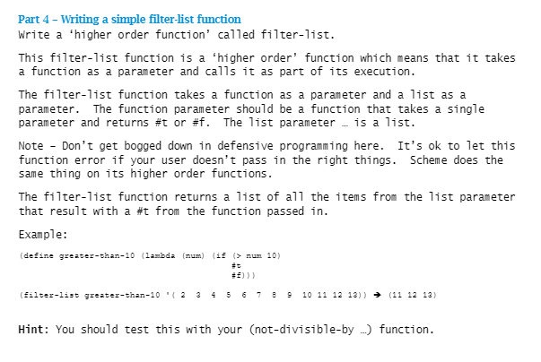  please use language : scheme Part 4 - Writing a simple