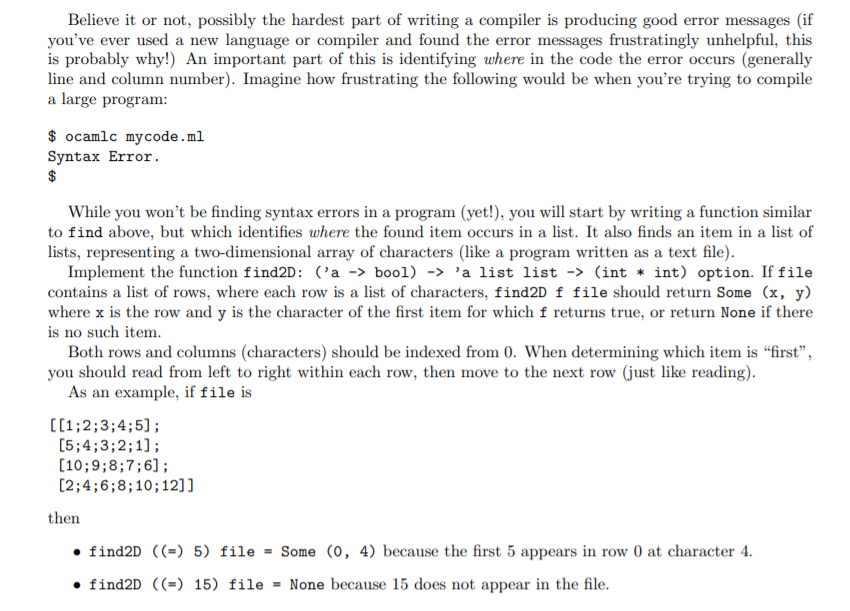 Lists and Recursion 4.5. The language to solve this question is OCaml