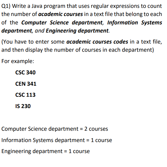  Q1) Write a Java program that uses regular expressions to count