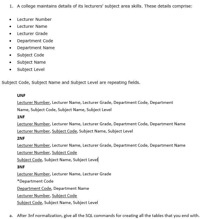 SQL: Give all the SQL commands for creating all the tables from