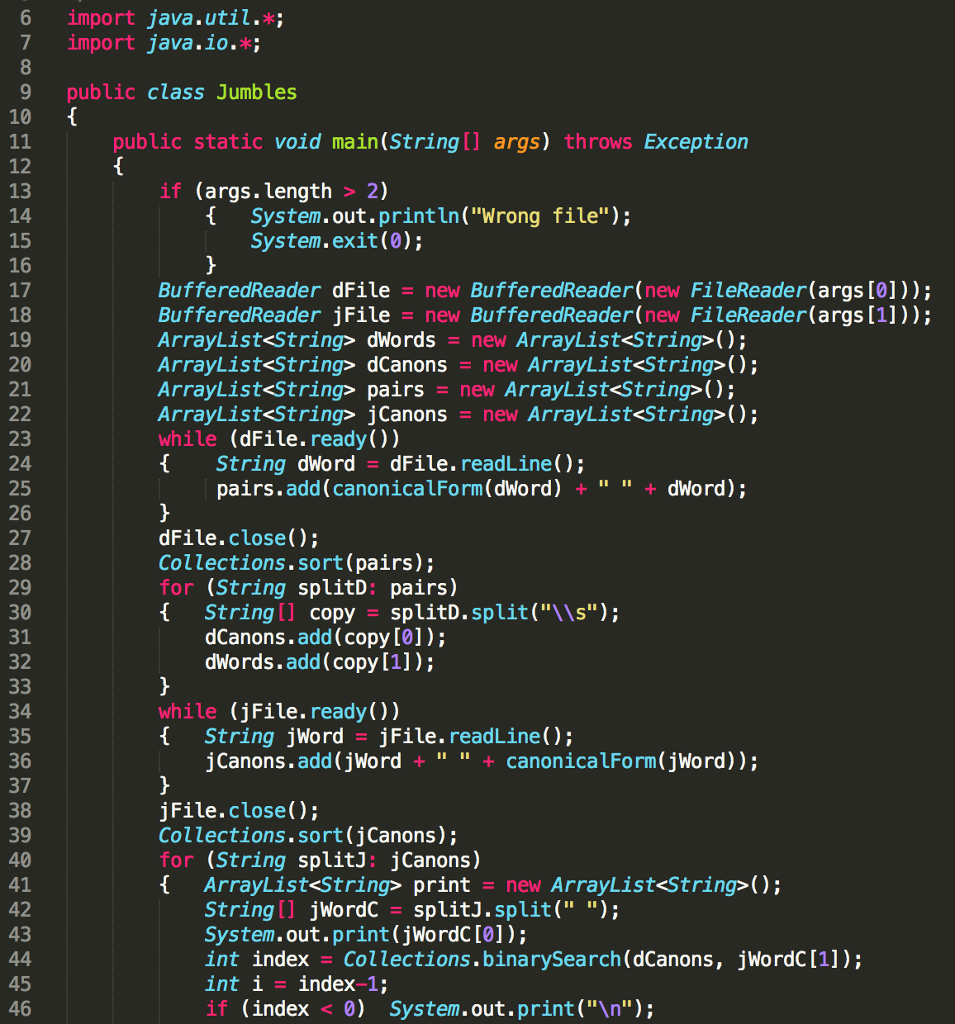 The assignment is to upload a dictionary and a jumbled set of