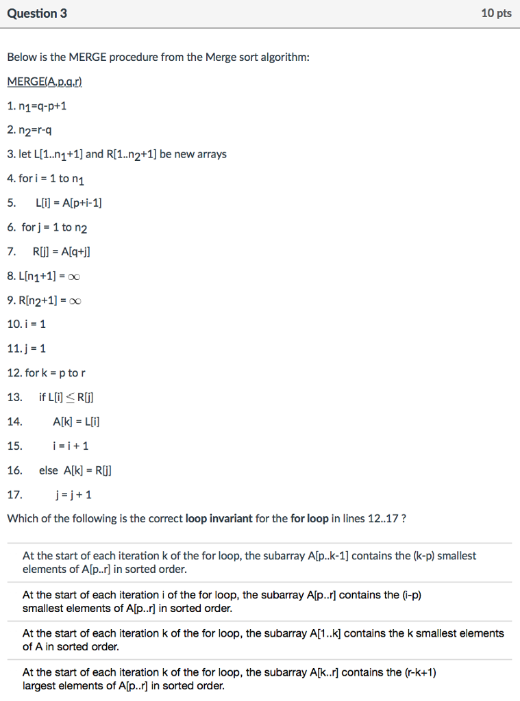 Below is the MERGE procedure from the Merge sort algorithm: MERGE(A,