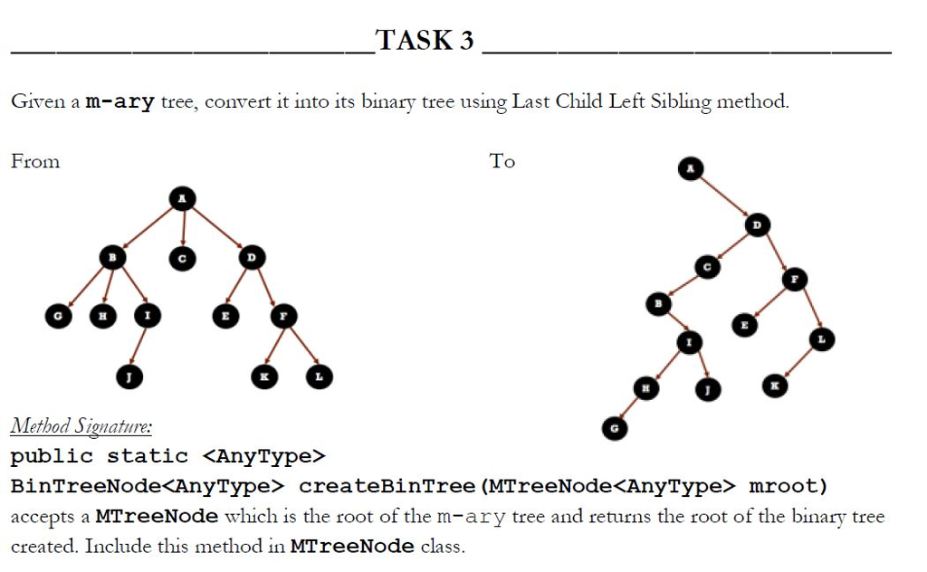 TASK 3 Given a m-ary tree, convert it into its binary